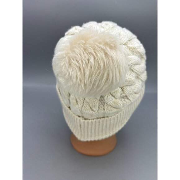 Minnesota Twins MLB New Era Womens Ivory Cable Knit Beanie Pom Cap - Picture 3 of 6